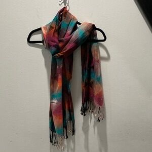 Multicolor Women’s Lightweight Fringe Spring Scarf 🧣- Teal, Orange & Pink